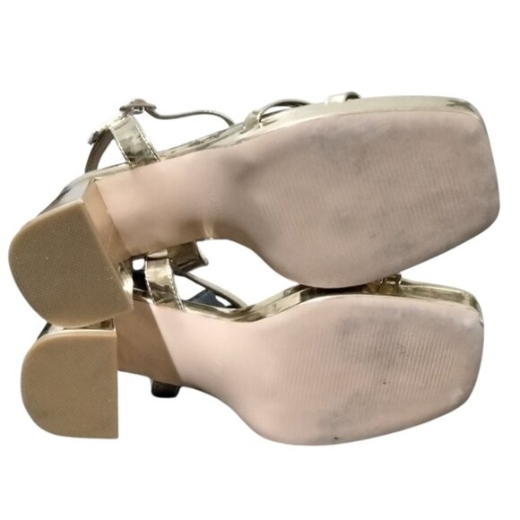 Joy In Love Size 7.5 Sandals Gold Patent Ankle Strap Chunky Block Heel Shoe - Picture 8 of 8